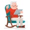 Web Surfing Online Shopping Old Man Character Sit Adult Icon Cartoon Design Vector Illustration