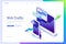 Web traffic isometric landing page, data amount