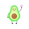 WebAvocado funny holding a heart in kawaii style. Whole avocado and sliced avocado.