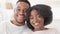 Webcam view happy loving African American married couple newlyweds afro family curly beautiful woman and ethnic black