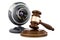 Webcam with wooden gavel, 3D rendering