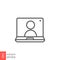 Webinar in laptop screen icon. Digital communication in business meeting