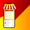 WebOnline store in a smartphone, bright red and yellow mobile app design