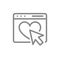 Webpage with heart and arrow cursor line icon. Customer satisfaction, email, feedback, approve symbol