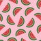 WebSeamless background with pink watermelon slices. Cute fruit pattern