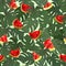 WebSeamless pattern of tropical green leaves and cut juicy watermelon on a green background