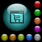 Webshop application icons in color illuminated glass buttons