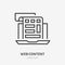 Website content flat line icon. Vector thin sign of blogging. Landing page outline illustration