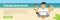 Website header flat illustration of meditating freelancer working on beach