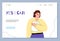 Website layout with chubby overweight businesswoman flat vector illustration.
