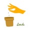 WebVector Illustration of a Hand in a Yellow Rubber Glove Planting Seeds in a Pot