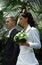 Wedded couple in garden