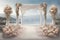 Wedding altar on the beach against a background of beautiful sea and blue sky. Destination wedding and celebration in a tropical