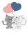 Wedding announcement card with two cats and heart shaped balloons, funny hand-drawn illustration