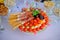 Wedding appetizer with hearts toothpicks