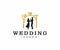 Wedding arbor decorations logo design. Romantic bride and groom dance vector design