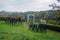 Wedding arch and the chairs on the viewpoint in the autumn