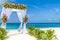 Wedding arch and set up on beach, tropical outdoor wedding