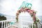 Wedding arches in the Tiffany color. Sea. The ocean
