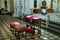 Wedding arrangement chairs inside The Basilica of St. Castor oldest church in Koblenz German state Rhineland Palatinate