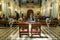 Wedding arrangement chairs inside The Basilica of St. Castor oldest church in Koblenz German state Rhineland Palatinate