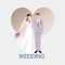 Wedding background with bride and bridegroom and heart cartoon vector illustration. Beautiful bride and groom. Marriage