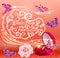 wedding background with butterfly,  rose and rings