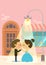 Wedding background design. Couple kissing under a street light.