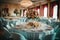 Wedding Banquet Table Decorated with Flowers and Tablecloth.