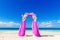 Wedding on the beach . Wedding arch in purple decorated with flo