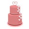Wedding beautiful cake three-tiered pink with butterflies