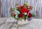 wedding bouquet agaist wooden wall. Fresh, lush bouquet of colorful flowers