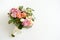 Wedding bouquet with flowers roses on a white background with copy space. minimal concept. mockup