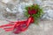 Wedding bouquet of red roses, hypericum and pistache