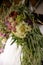 Wedding bouquets colorful on the edge of the table lying