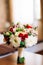 Wedding bridal bouquet of roses, chrysanthemums, Eucalyptus Baby