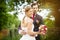 Wedding bride and groom in a meadow