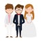 Wedding bride and grooms cartoon characters elegant suits