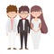 Wedding bride and grooms cartoon characters elegant suits