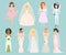 Wedding brides characters vector.