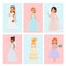 Wedding brides characters vector card illustration celebration marriage fashion woman cartoon girl white ceremony marry