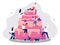 Wedding cake. Bakers decorate pink wedding cake, people cooking together and sweet dessert with berries vector