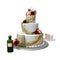 Wedding Cake and Bottle Isolated