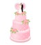 Wedding cake decorated cream roses and heart and bride and groom figurines married couple on top.