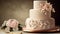 Wedding cake flower bouquet pink elegance indulgent cream generated by AI