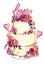 Wedding cake with pink roses, hearts and word Love on top