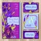 Wedding card design with purple iris flowers. Printable vector illustration