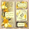 Wedding card design with yellow iris flowers.
