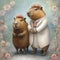 Wedding ceremony, bride and groom - capybaras