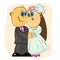 Wedding ceremony card.just married bride and groom